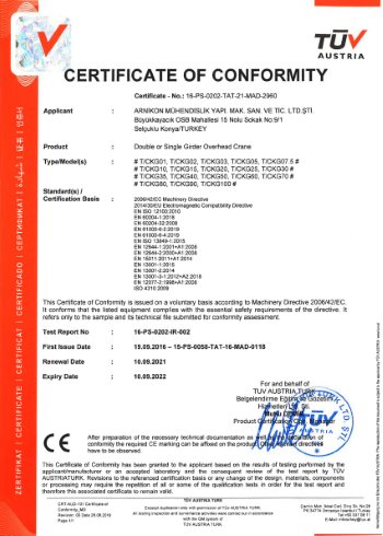 Certificat de pont roulant CE